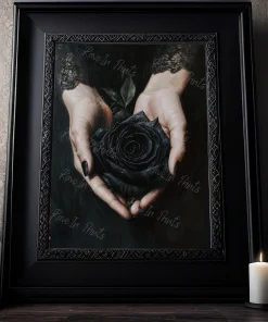 Holding A Black Rose – Halloween Wall Art, Dark Academia Home Decor, Gothic Home Decor, Dark and Moody Wall Art