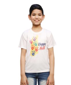 Printed Round Neck T-Shirt in White Color for Kids (IMC2030-Holi8)
