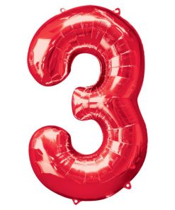 Number 3 Red Foil Balloon – 34″