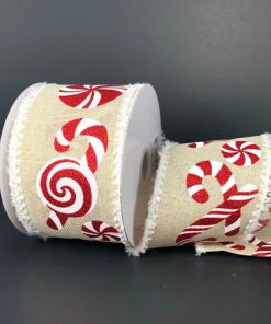Fluffy-Edge Peppermint Candy Ribbon – 2.5″ x 10 yards
