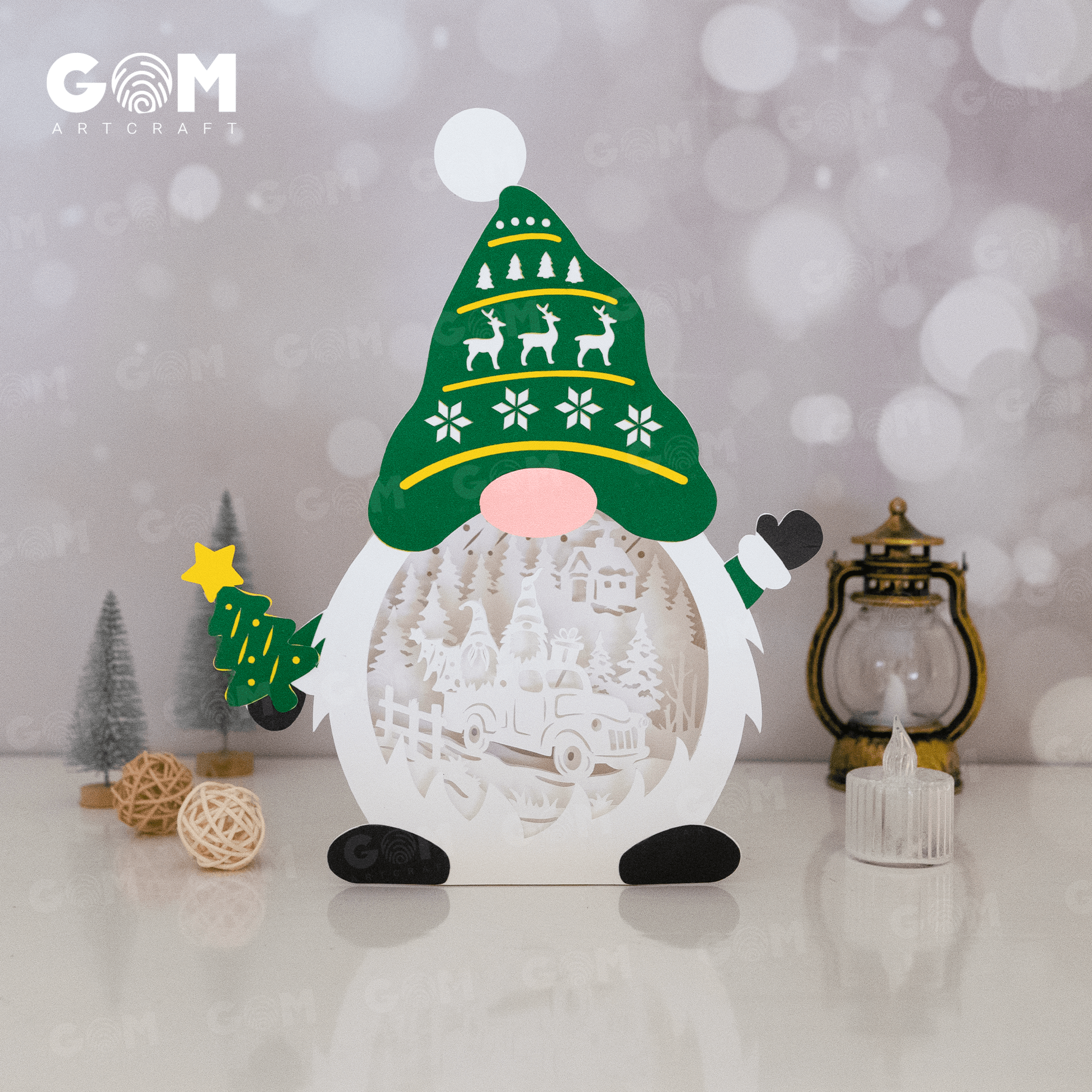 Gnomes Shadow Box SVG – Gnomes Drive Trucks – Merry Christmas Paper Template – DIY Christmas Ornaments – Xmas Paper Cutting Template - Image 4
