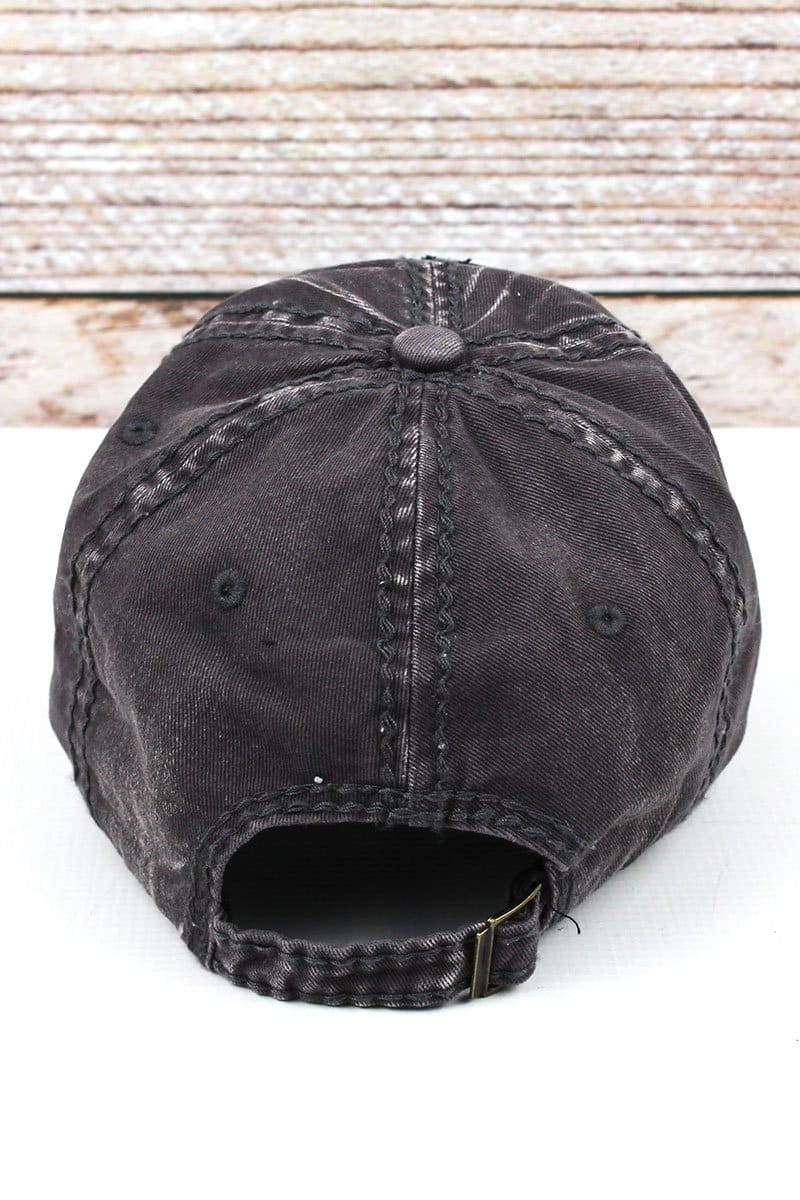 Distressed Dark Gray Thin Blue Line Flag Adjustable Hat - Image 3