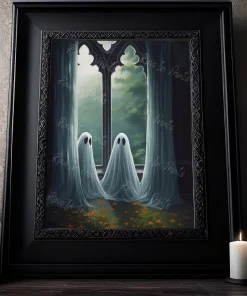 Two Ghosts By The Window – Ghost Painting Print, Gothic Home Decor, Dark and Moody Wall Art