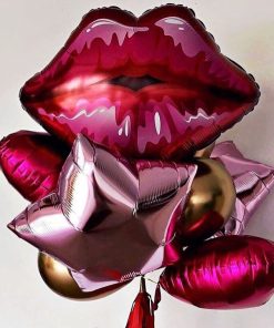 STYLISH LIPS & HEARTS DARK PINK & RED BALLOON BOUQUET