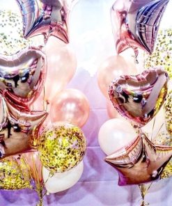 ROSE GOLD,WHITE & GOLD CONFETTI BALLOON BOUQUET
