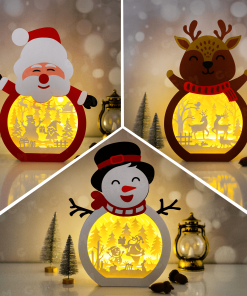 Pack 3 Christmas Shadow Box – Santa Claus, Snowman, Reindeer Shadow Box – DIY Paper Lanterns – Xmas Paper Cutting Template SVG