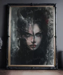 RaveIn Prints – Angel or Demon ,Gothic Home Decor, Dark and Moody Wall Art, Captivating Art, Halloween Decor