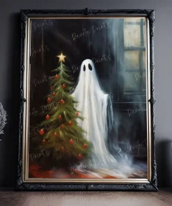 RaveIn Prints – Ghost Decorating Tree, Gothic Home Decor, Dark and Moody Wall Art, Ghost Wall Art
